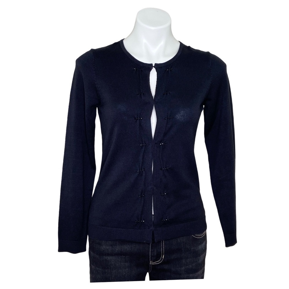 Coldwater Creek Black Beaded Cardigan Silk/Cotton